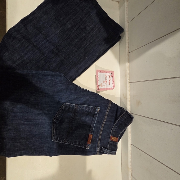 7 For All Mankind Women's Dark & Medium Blue Flare Jeans - Picture 2 of 7